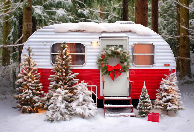 Kate Christmas Red Camping Car Winter Backdrop for Photography - Image 2
