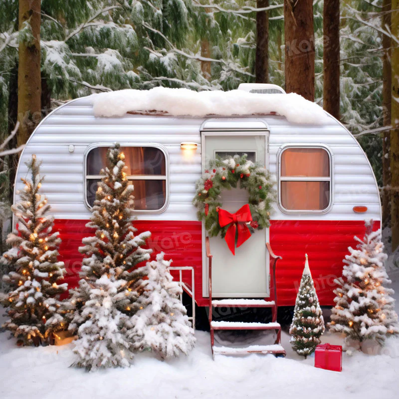 Kate Christmas Red Camping Car Winter Backdrop for Photography - Image 5