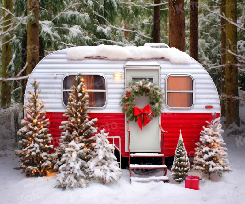Kate Christmas Red Camping Car Winter Backdrop for Photography - Image 6