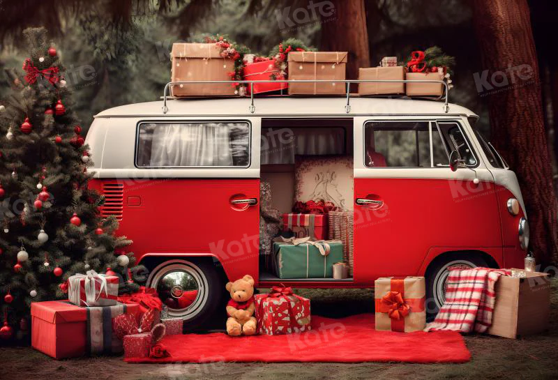 Kate Christmas Red Car Gifts Backdrop for Photography - Image 2