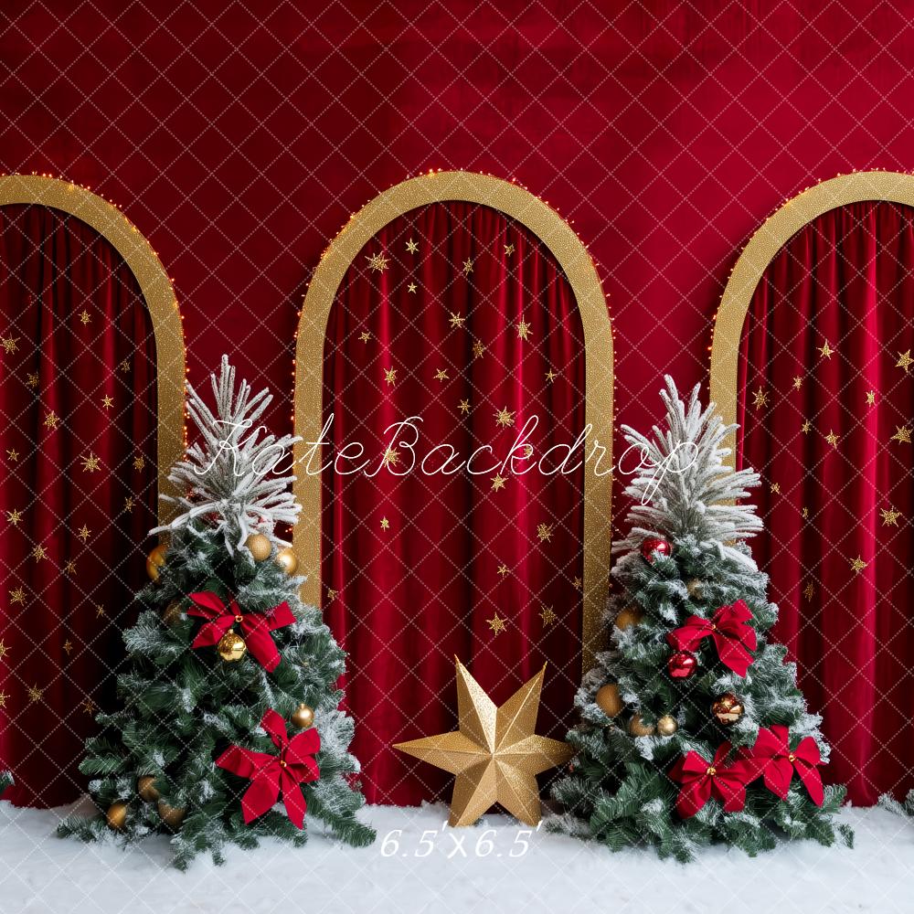 Kate Christmas Holiday Red Curtains Trees Backdrop Designed by Patty Robert - Image 2