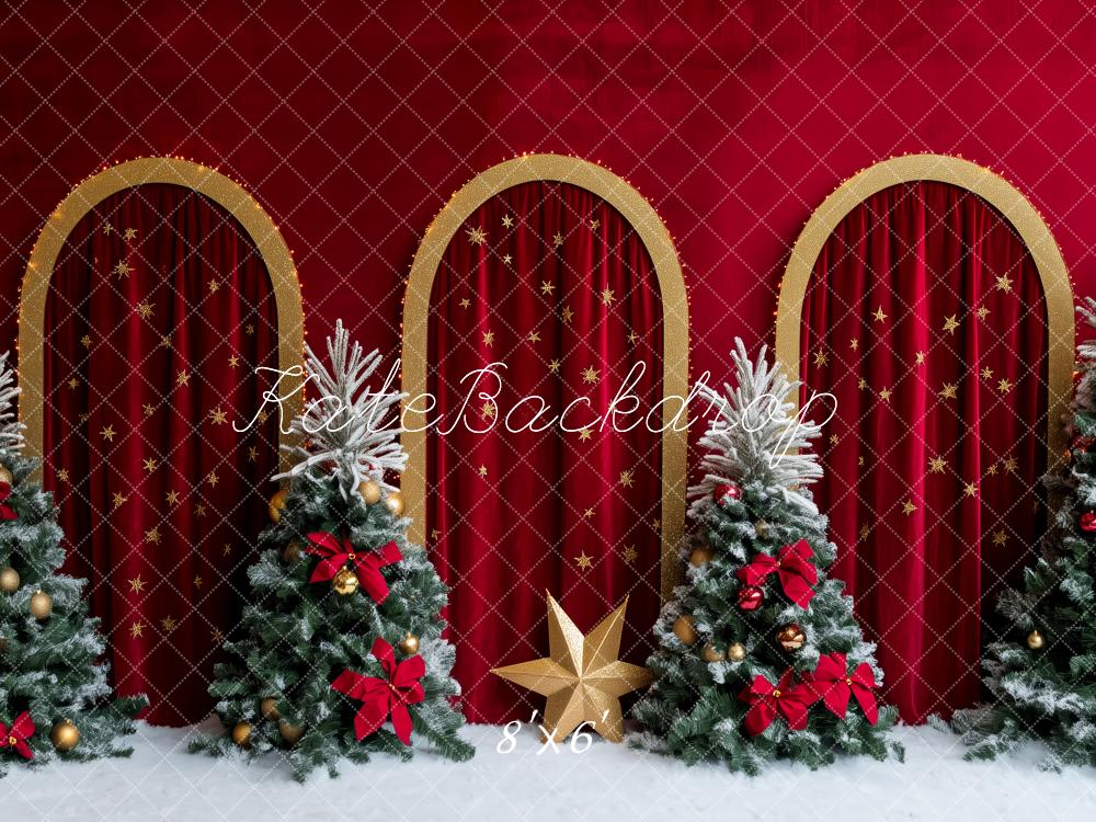 Kate Christmas Holiday Red Curtains Trees Backdrop Designed by Patty Robert - Image 3
