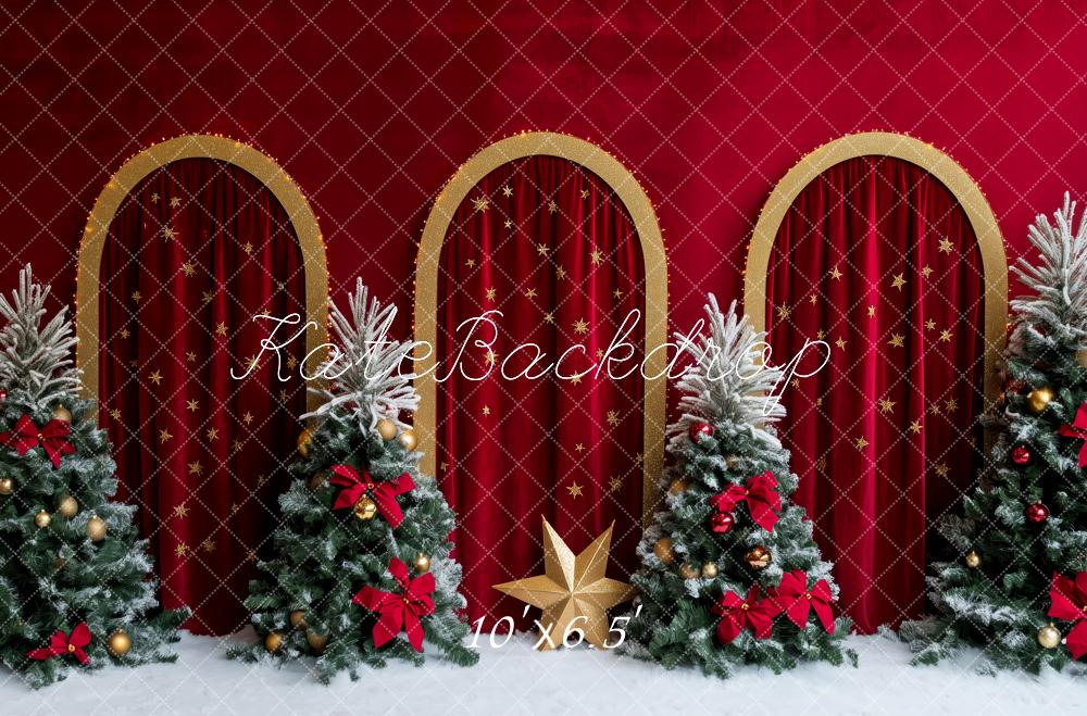 Kate Christmas Holiday Red Curtains Trees Backdrop Designed by Patty Robert - Image 4