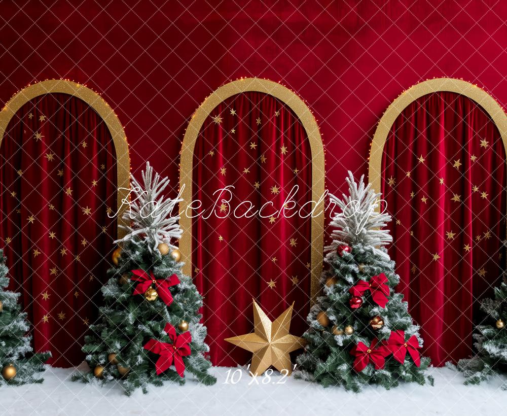 Kate Christmas Holiday Red Curtains Trees Backdrop Designed by Patty Robert - Image 6