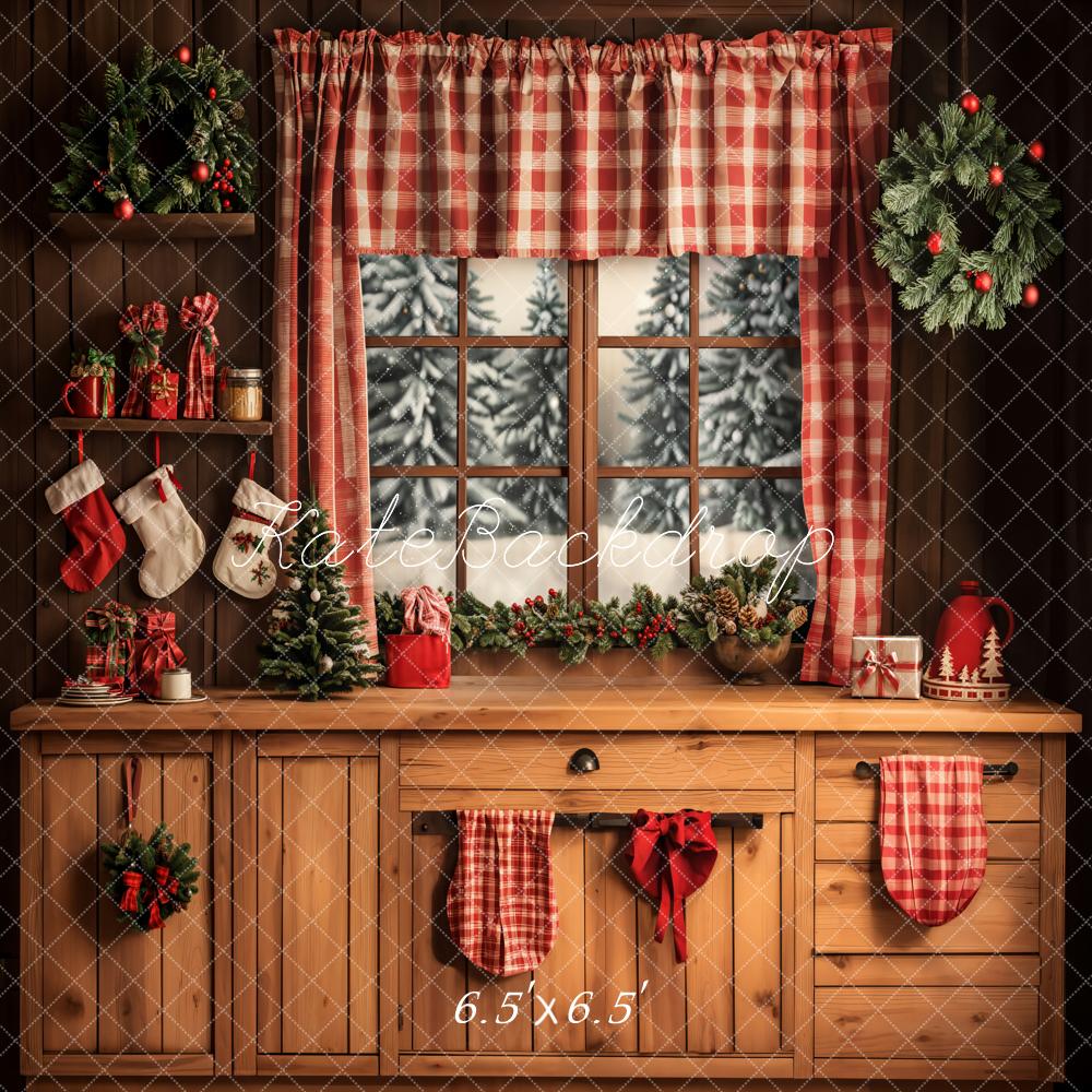 Kate Christmas Red Curtains Window Backdrop Designed by Emetselch - Image 2