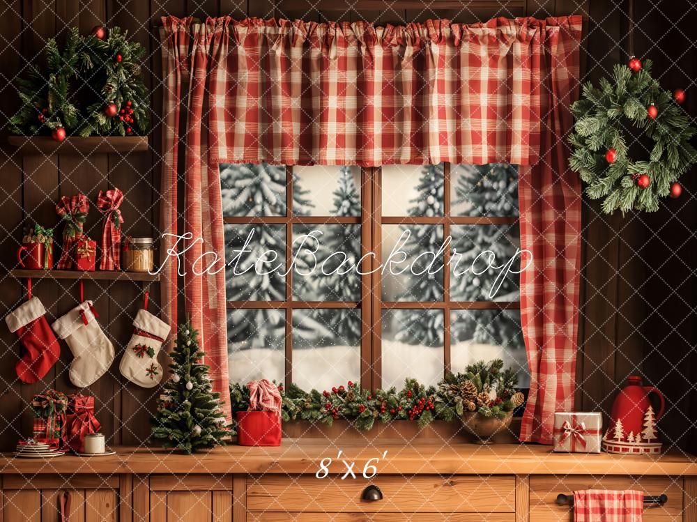 Kate Christmas Red Curtains Window Backdrop Designed by Emetselch - Image 3