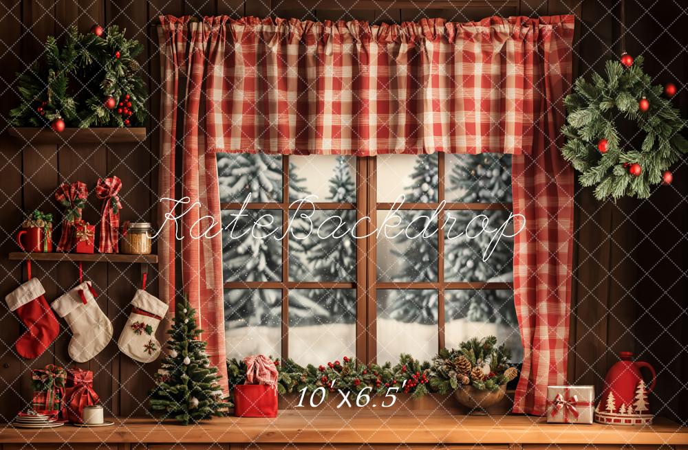 Kate Christmas Red Curtains Window Backdrop Designed by Emetselch - Image 4