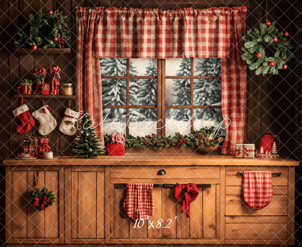 Kate Christmas Red Curtains Window Backdrop Designed by Emetselch - Image 5