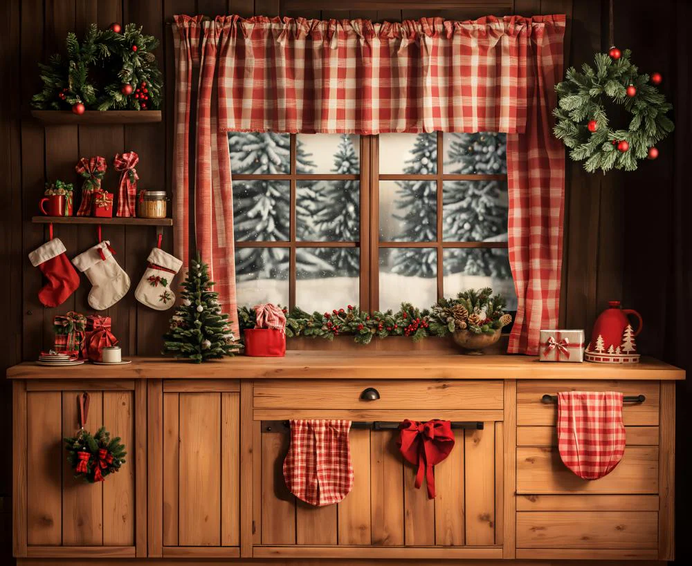 Kate Christmas Red Curtains Window Backdrop Designed by Emetselch - Image 6