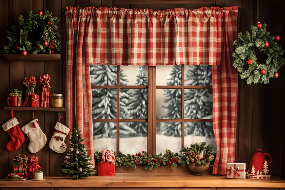 Kate Christmas Red Curtains Window Backdrop Designed by Emetselch - Image 7