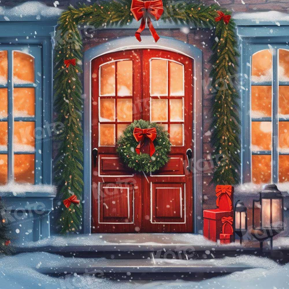 Kate Christmas Red door Snowy Night Backdrop Designed by Chain Photography - Image 3