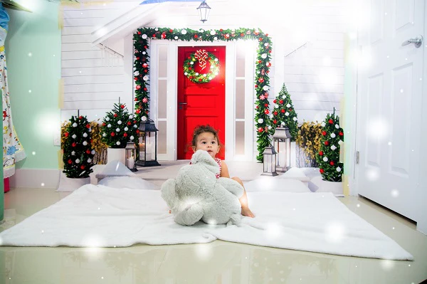 Kate Christmas Red Door White House with Trees Decoration Backdrop for Photography - Image 3