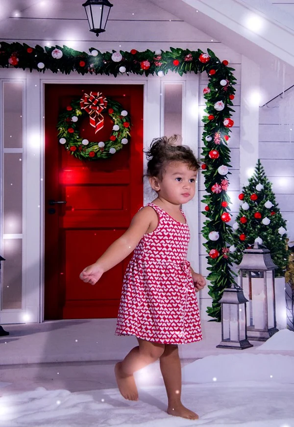 Kate Christmas Red Door White House with Trees Decoration Backdrop for Photography - Image 4