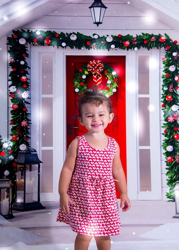 Kate Christmas Red Door White House with Trees Decoration Backdrop for Photography - Image 5
