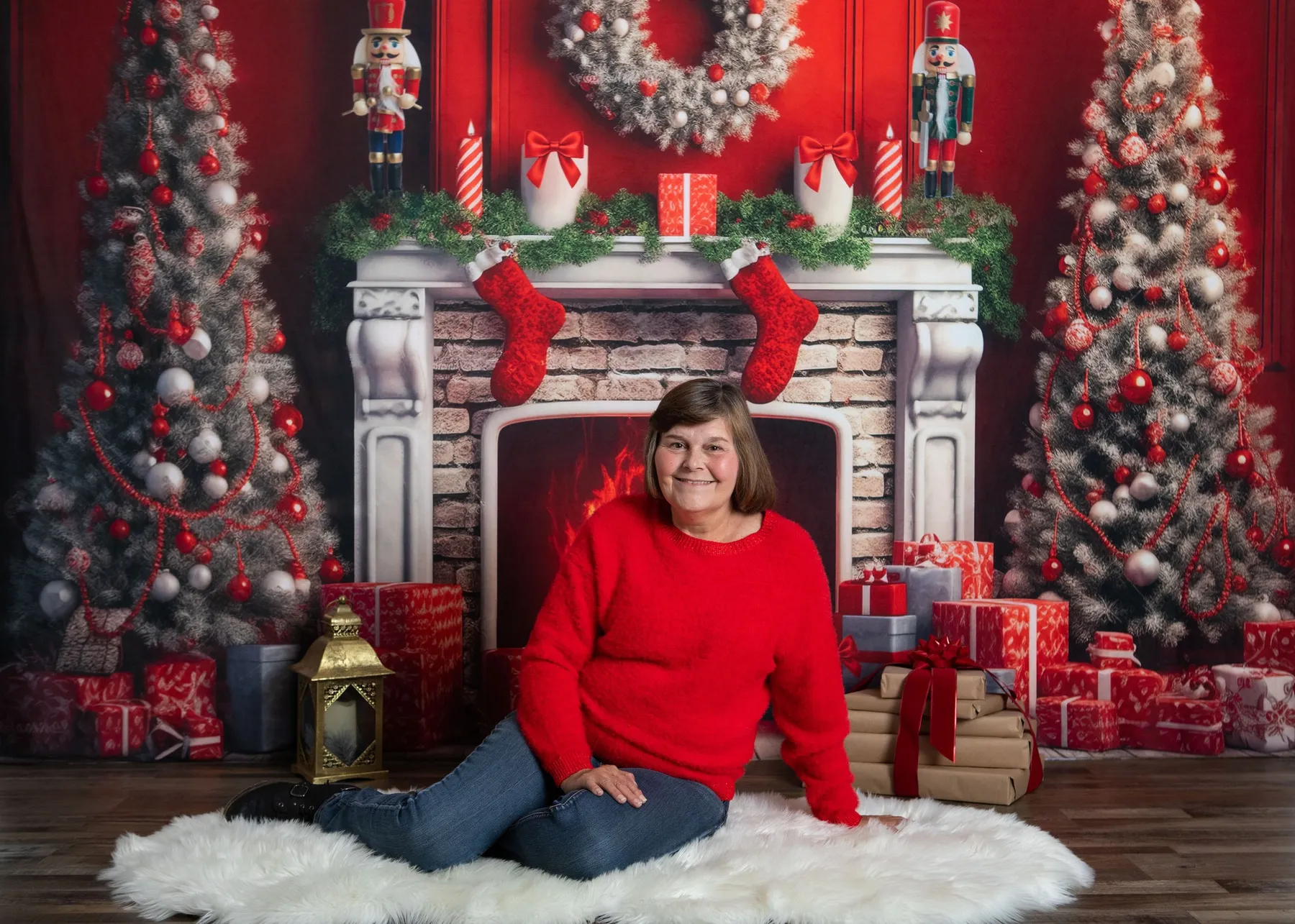 Kate Christmas Red Fireplace Tree Backdrop Designed by Chain Photography - Image 3
