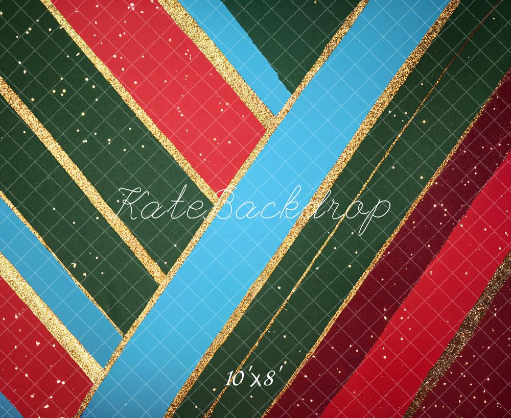 Kate Christmas Red Green Blue Diagonal Lines Fleece Backdrop Designed by Emetselch - Image 3