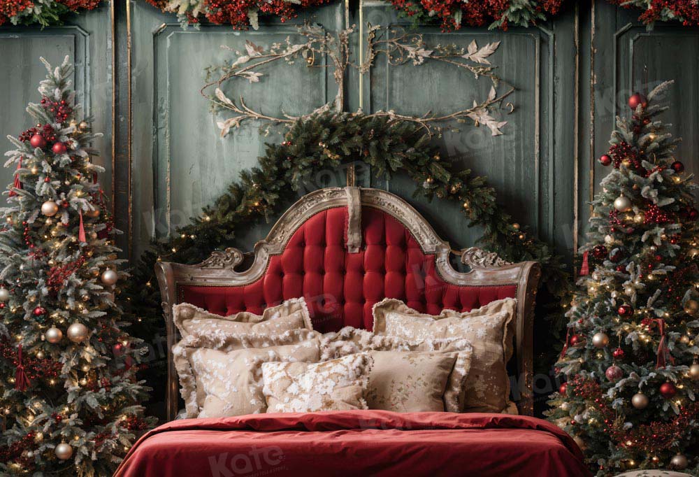 Kate Red Christmas Headboard Green Wall Tree Backdrop Designed by Emetselch - Image 2