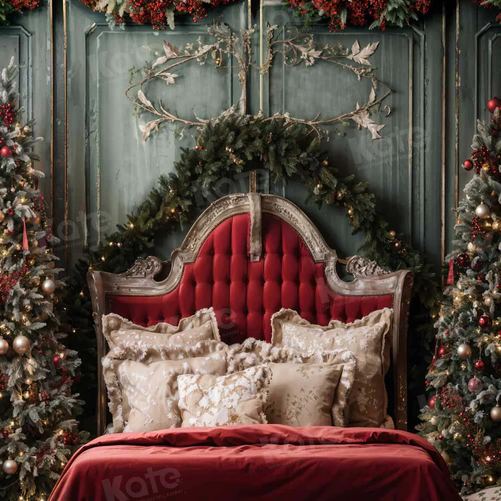 Kate Red Christmas Headboard Green Wall Tree Backdrop Designed by Emetselch - Image 5