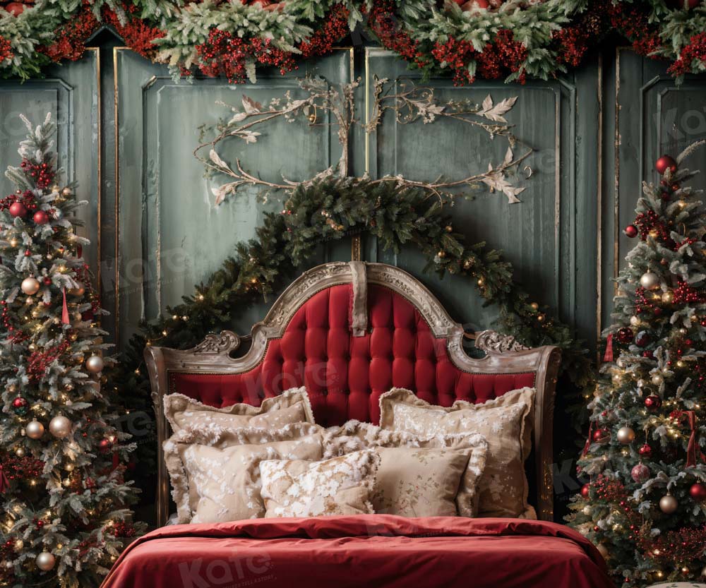 Kate Red Christmas Headboard Green Wall Tree Backdrop Designed by Emetselch - Image 6