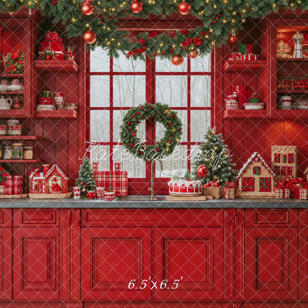 Kate Christmas Red Kitchen Garland Window Backdrop Designed by Emetselch - Image 2