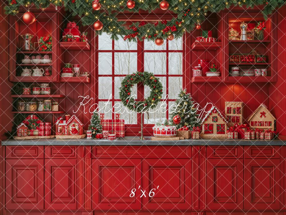 Kate Christmas Red Kitchen Garland Window Backdrop Designed by Emetselch - Image 3