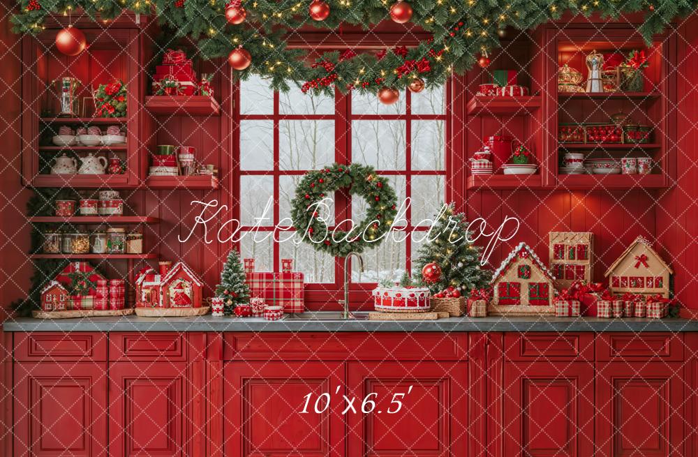 Kate Christmas Red Kitchen Garland Window Backdrop Designed by Emetselch - Image 4