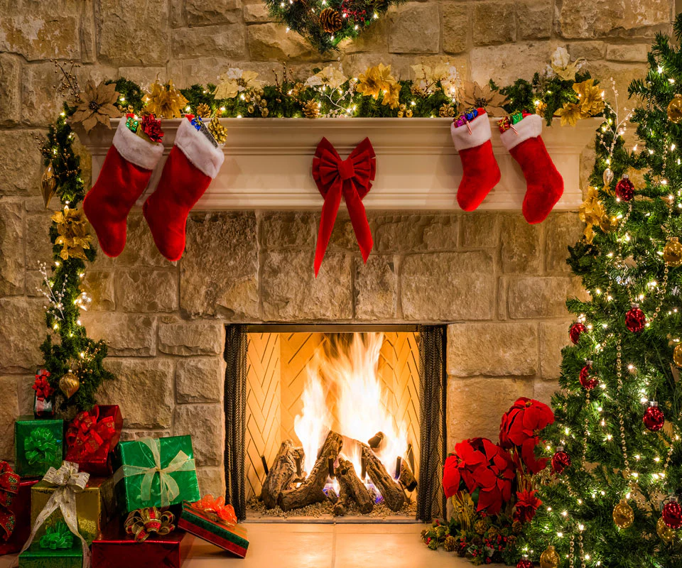 Kate Christmas Red Socks with Fireplace Backdrop for Photography - Image 5