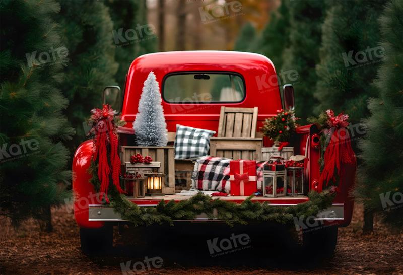 Kate Christmas Red Truck Backdrop for Photography - Image 2