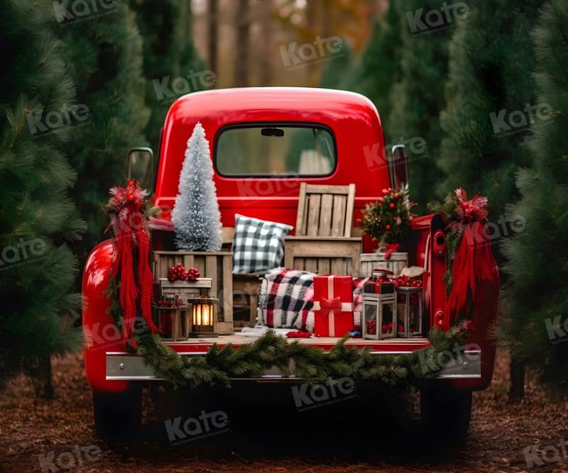 Kate Christmas Red Truck Backdrop for Photography - Image 6