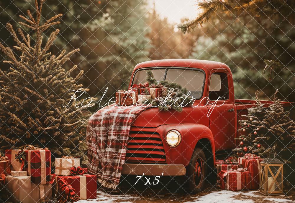 Kate Christmas Red Truck Forest Backdrop Designed by Emetselch - Image 2