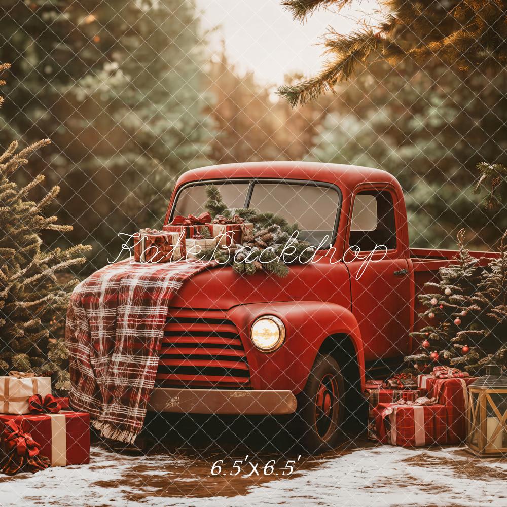 Kate Christmas Red Truck Forest Backdrop Designed by Emetselch - Image 4