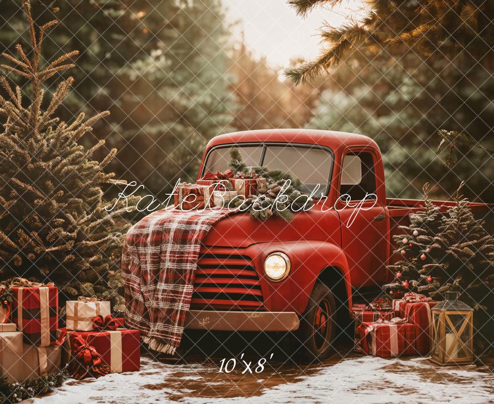Kate Christmas Red Truck Forest Backdrop Designed by Emetselch - Image 7