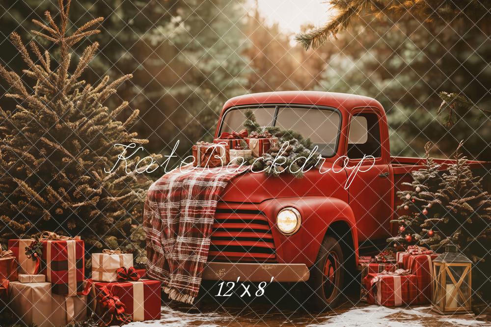 Kate Christmas Red Truck Forest Backdrop Designed by Emetselch - Image 9