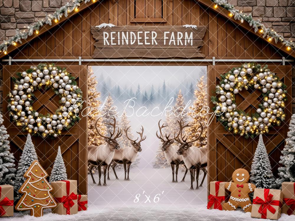 Kate Christmas Reindeer Farm Wreath Gifts Backdrop Designed by Patty Robert - Image 3