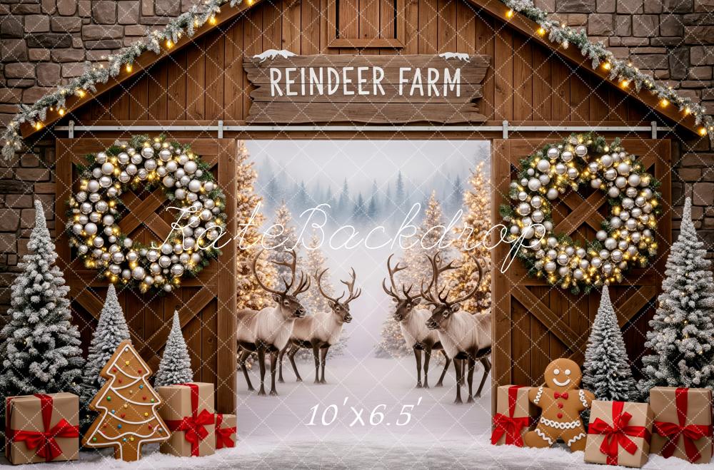 Kate Christmas Reindeer Farm Wreath Gifts Backdrop Designed by Patty Robert - Image 4