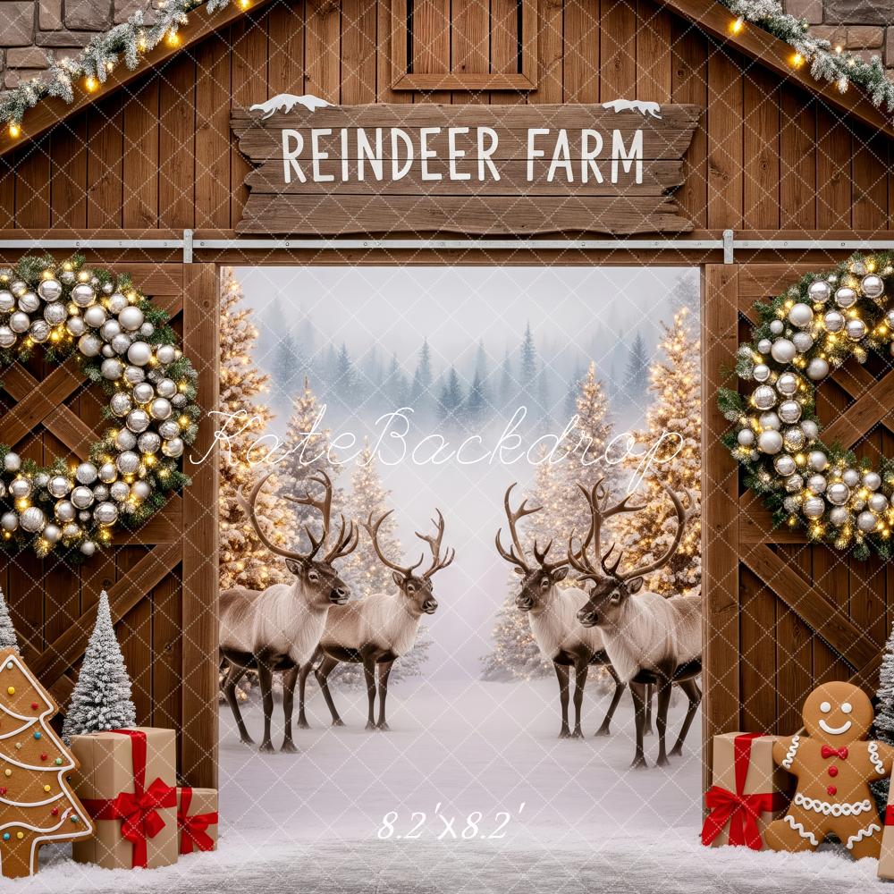 Kate Christmas Reindeer Farm Wreath Gifts Backdrop Designed by Patty Robert - Image 5