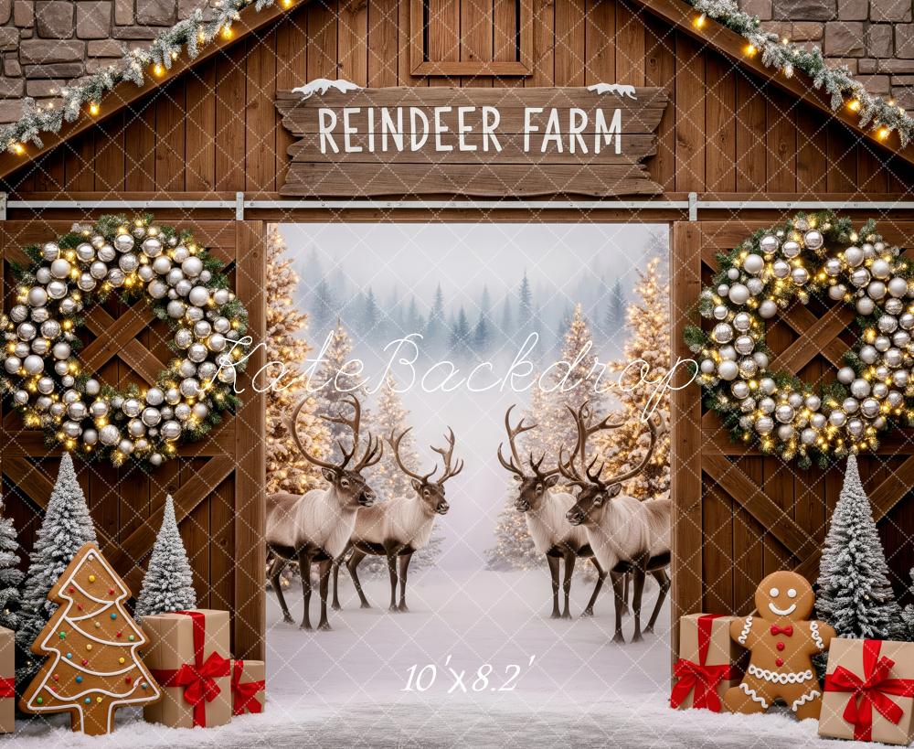 Kate Christmas Reindeer Farm Wreath Gifts Backdrop Designed by Patty Robert - Image 6