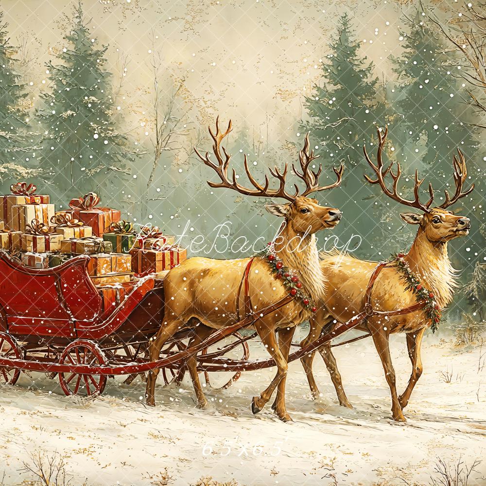 Kate Christmas Reindeer Sleigh Forest Snowy Backdrop Designed by GQ - Image 2