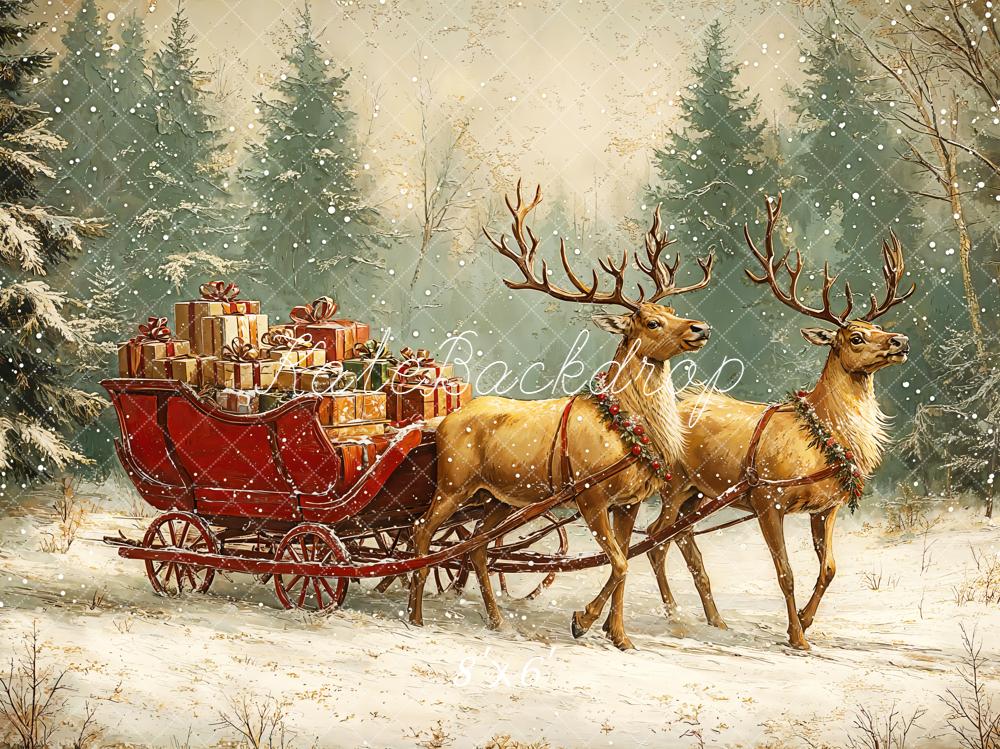 Kate Christmas Reindeer Sleigh Forest Snowy Backdrop Designed by GQ - Image 3