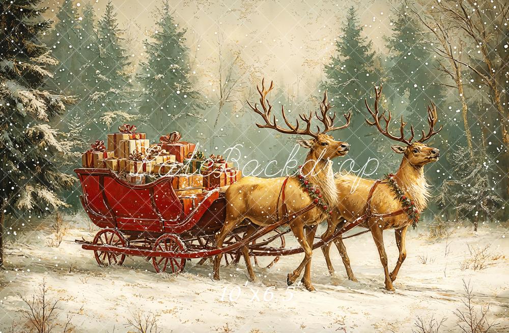 Kate Christmas Reindeer Sleigh Forest Snowy Backdrop Designed by GQ - Image 4