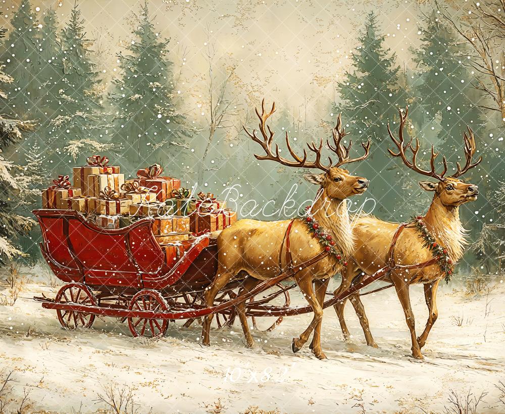 Kate Christmas Reindeer Sleigh Forest Snowy Backdrop Designed by GQ - Image 5