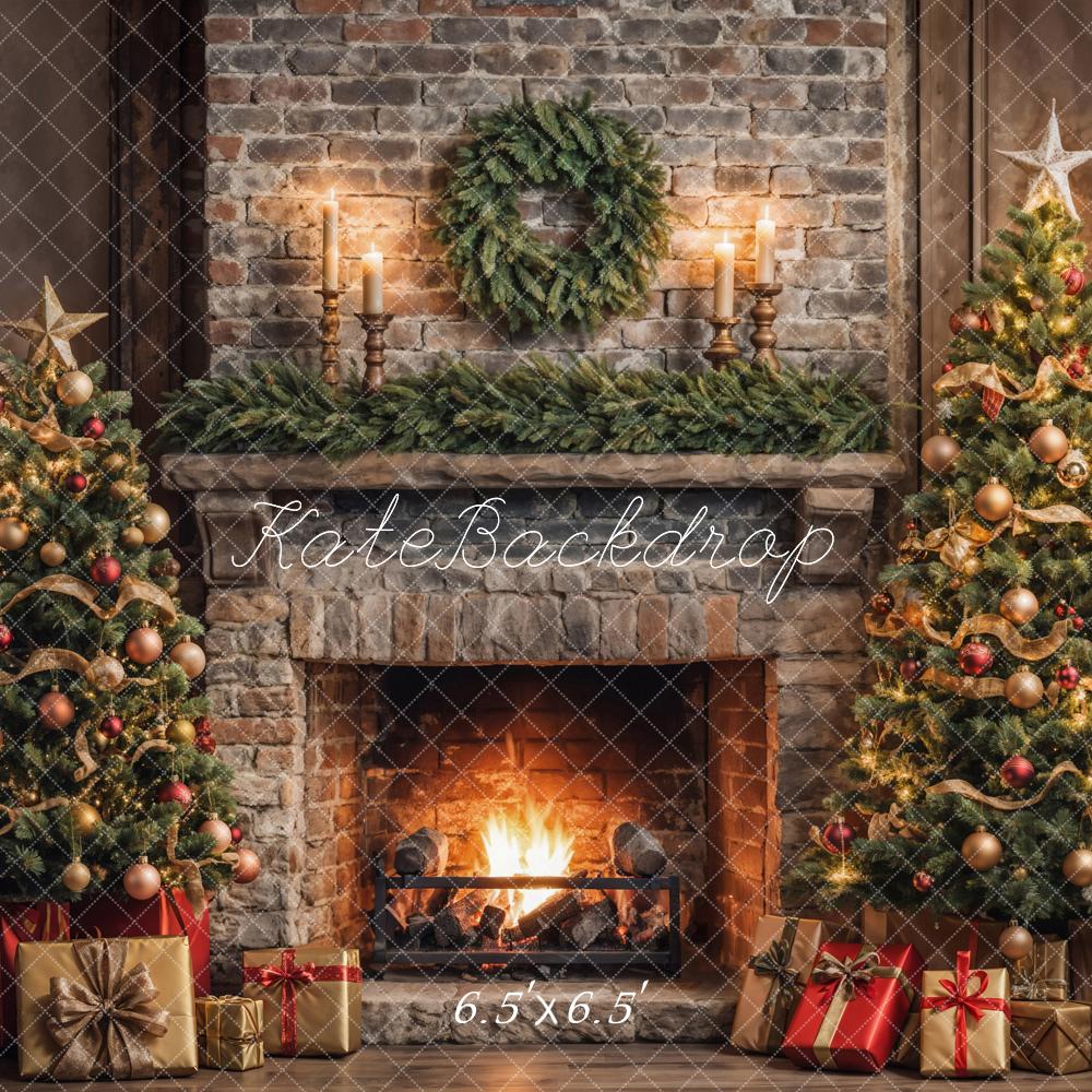 Kate Christmas Retro Brick Wall Fireplace Backdrop Designed by Emetselch - Image 2