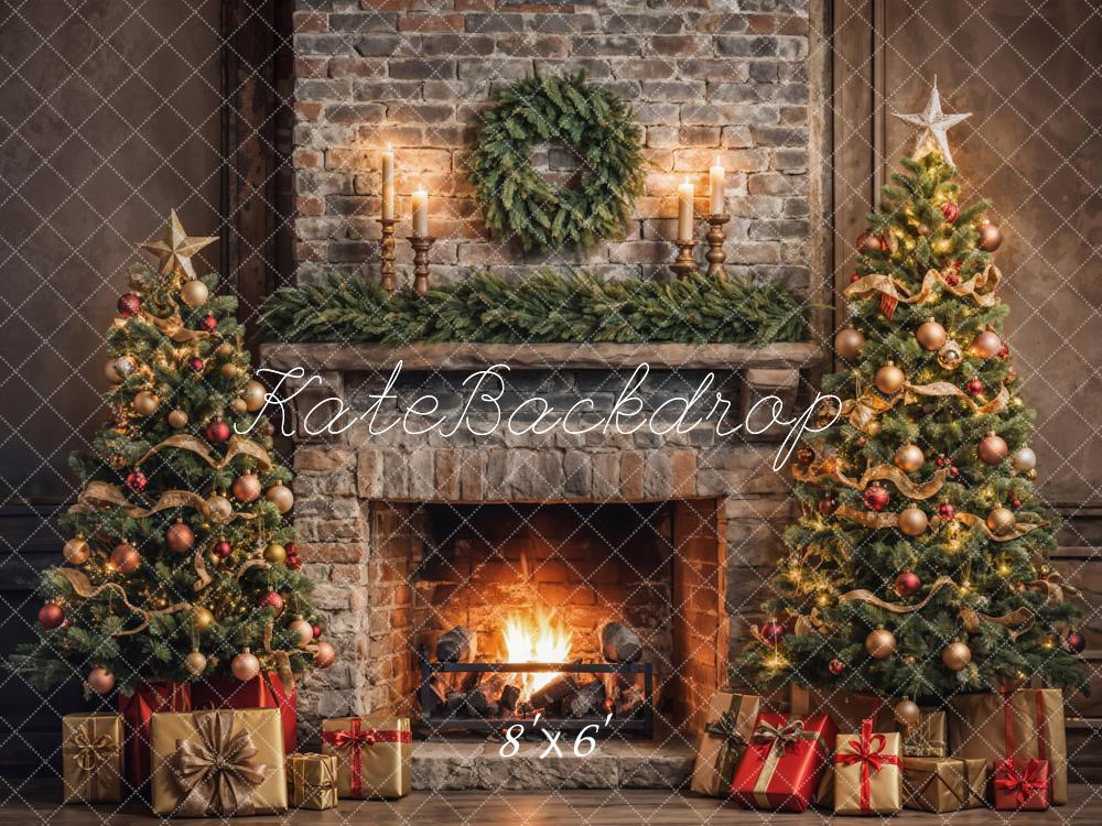 Kate Christmas Retro Brick Wall Fireplace Backdrop Designed by Emetselch - Image 3