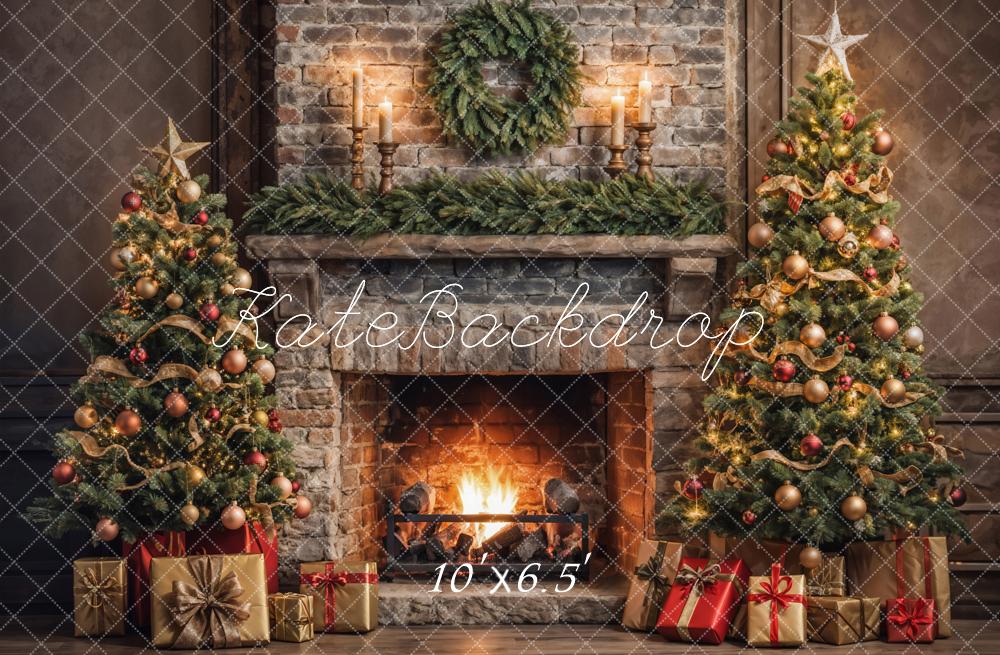 Kate Christmas Retro Brick Wall Fireplace Backdrop Designed by Emetselch - Image 4