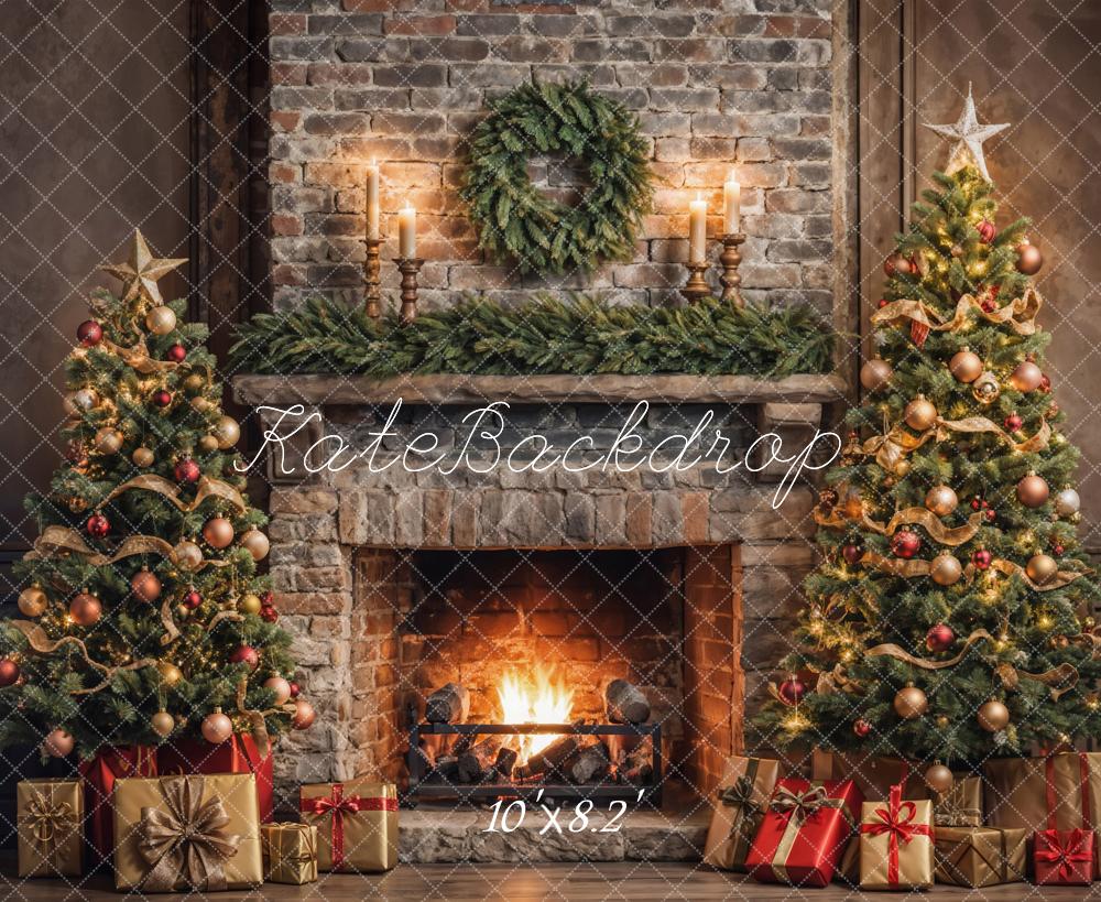 Kate Christmas Retro Brick Wall Fireplace Backdrop Designed by Emetselch - Image 5