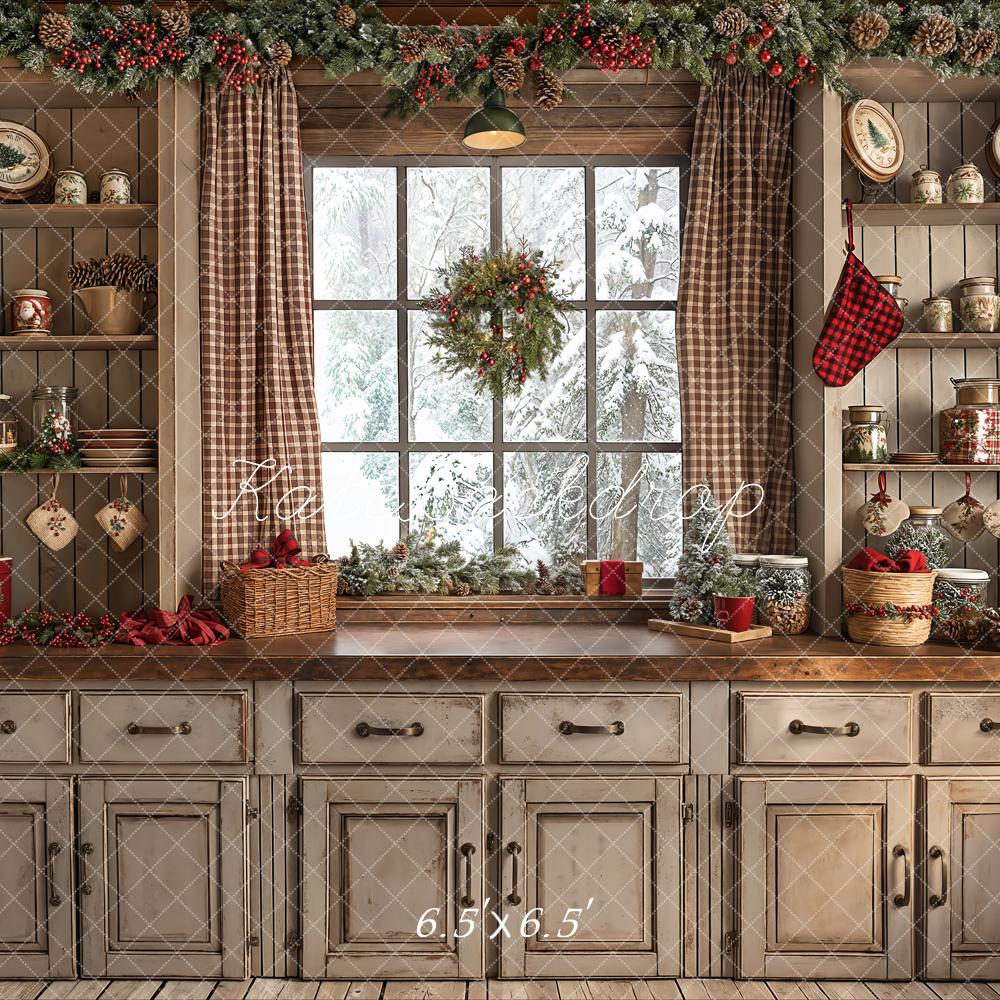 Kate Retro Brown Christmas Kitchen Backdrop Designed by Emetselch - Image 5