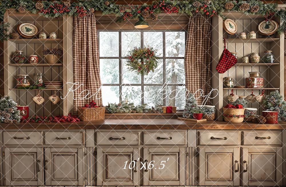 Kate Retro Brown Christmas Kitchen Backdrop Designed by Emetselch - Image 7