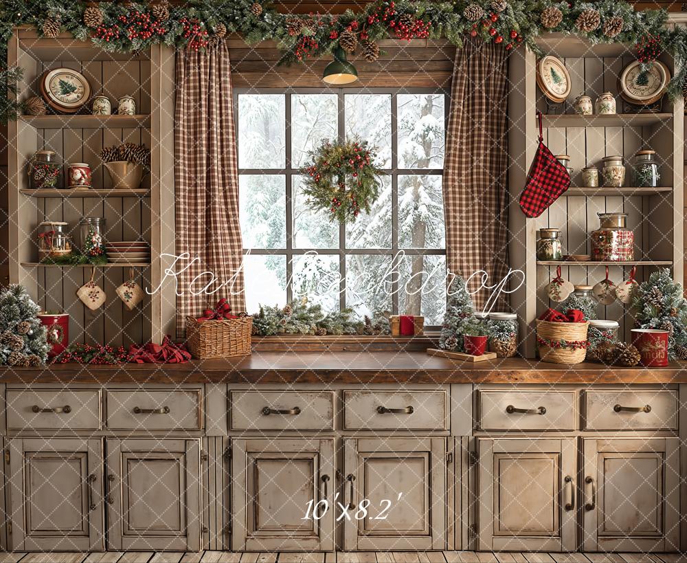 Kate Retro Brown Christmas Kitchen Backdrop Designed by Emetselch - Image 8
