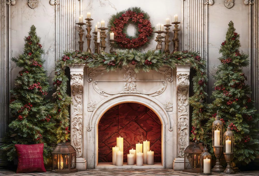 Kate Christmas Retro Fireplace Backdrop Designed by Emetselch - Image 2