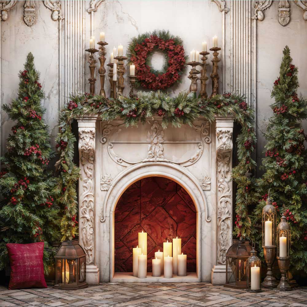 Kate Christmas Retro Fireplace Backdrop Designed by Emetselch - Image 4